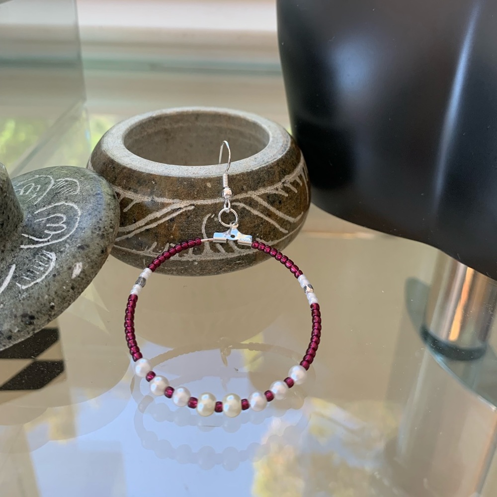 Handmade Beaded Hoop Earrings - Picture 3 of 11